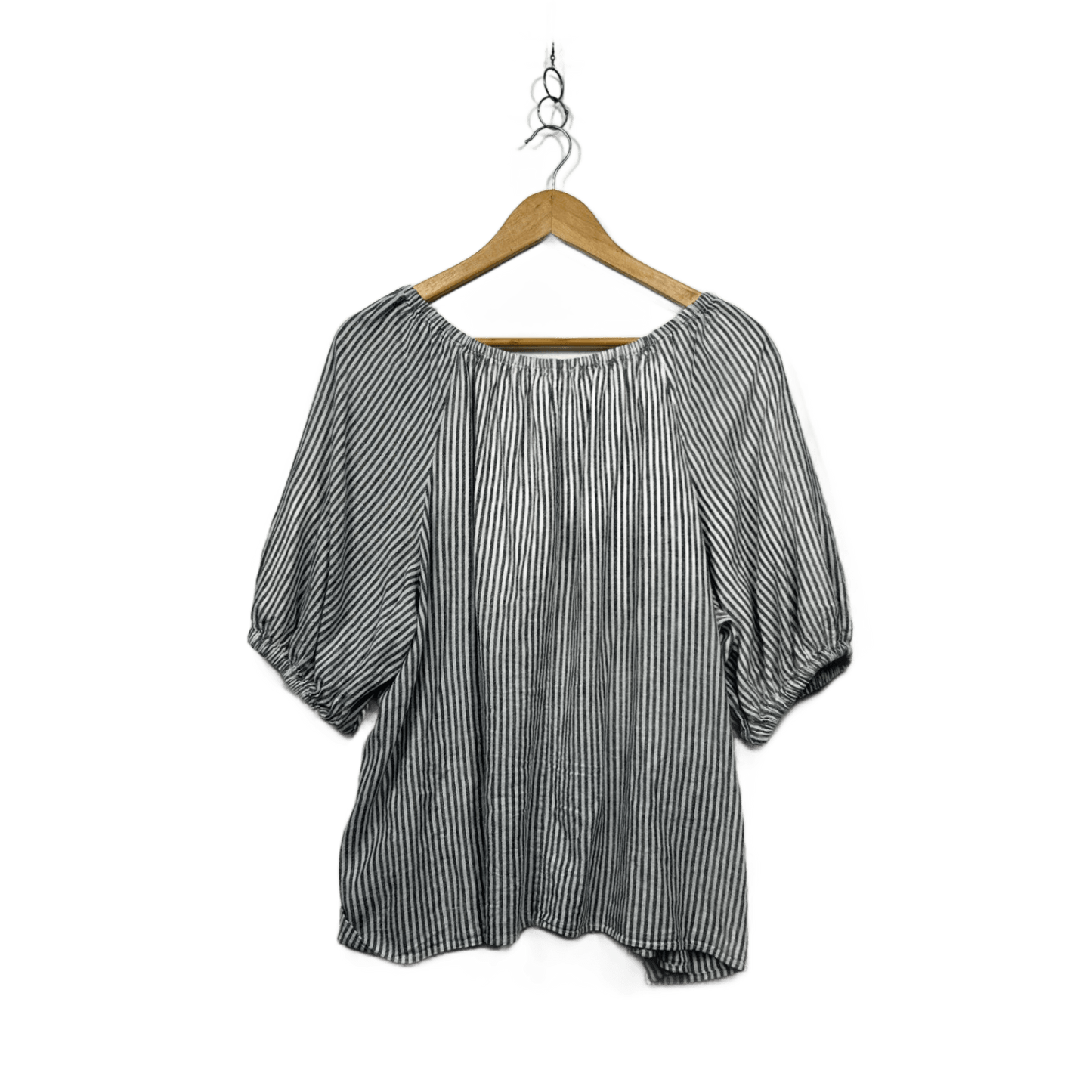 Suzanne Grae Linen Grey White Striped Top Blouse Size 18