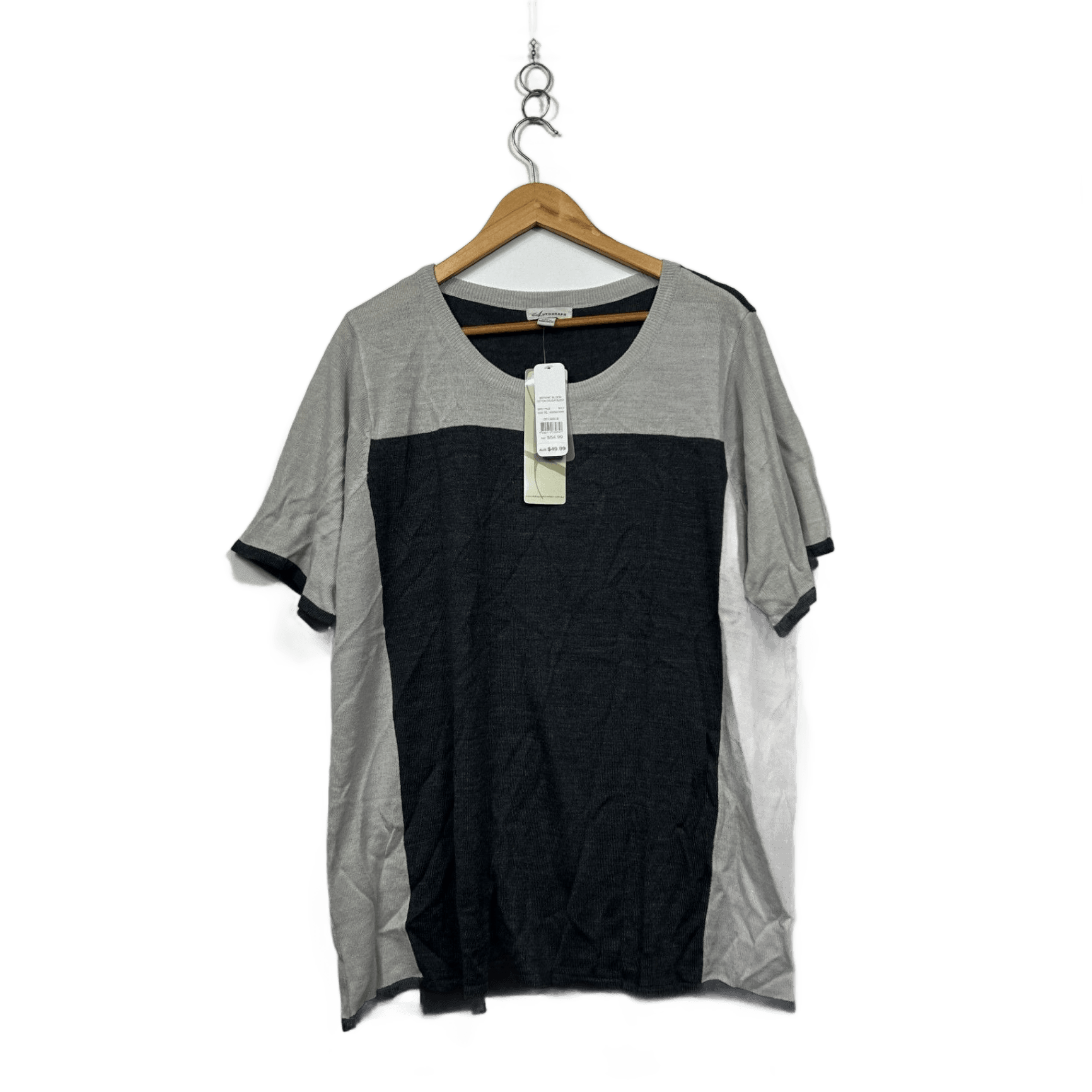 New Autograph Short Sleeve Colourblock Grey Knit Top Size 22 Plus XL