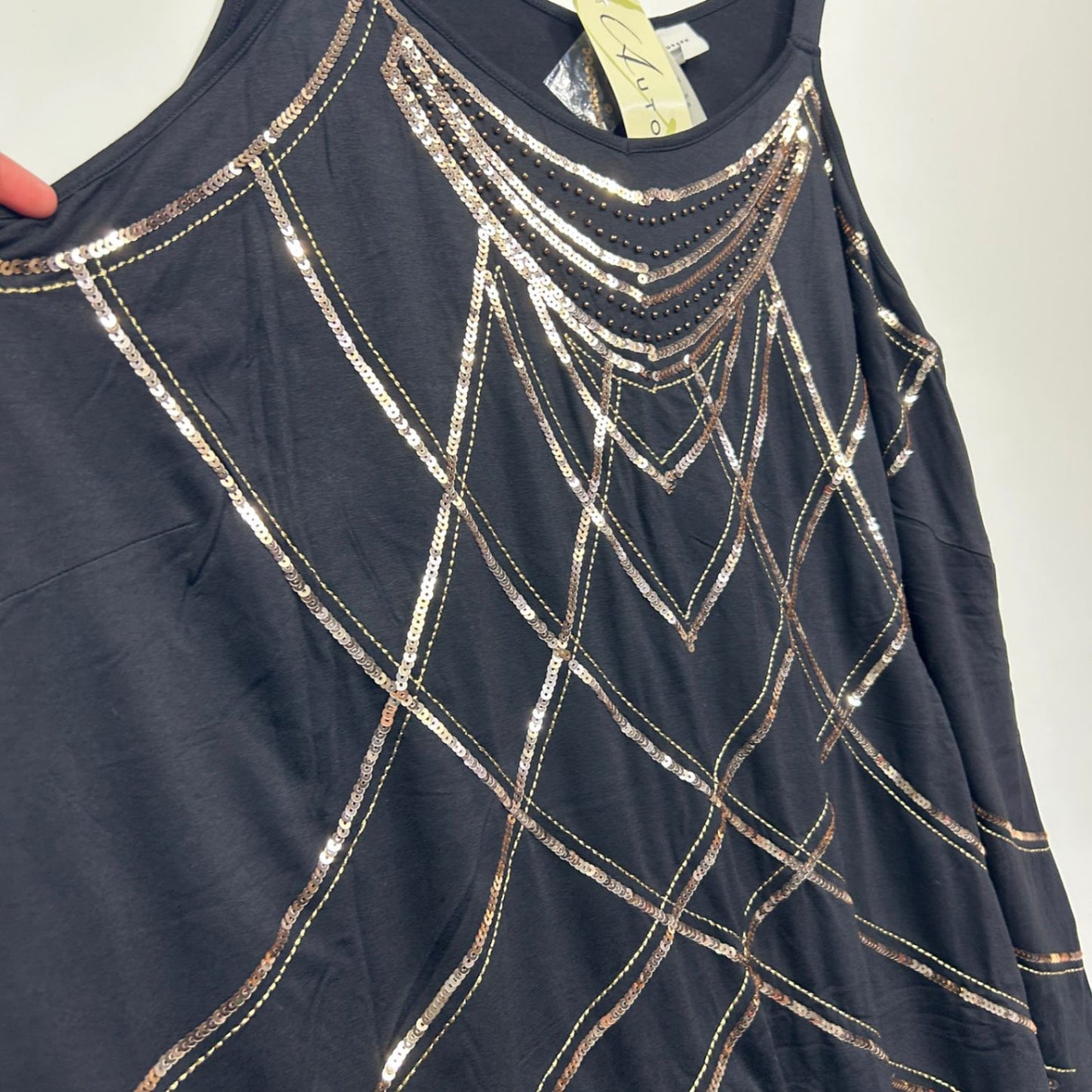 Autograph Black Sequins Sleeveless Tunic Top Blouse Size 26