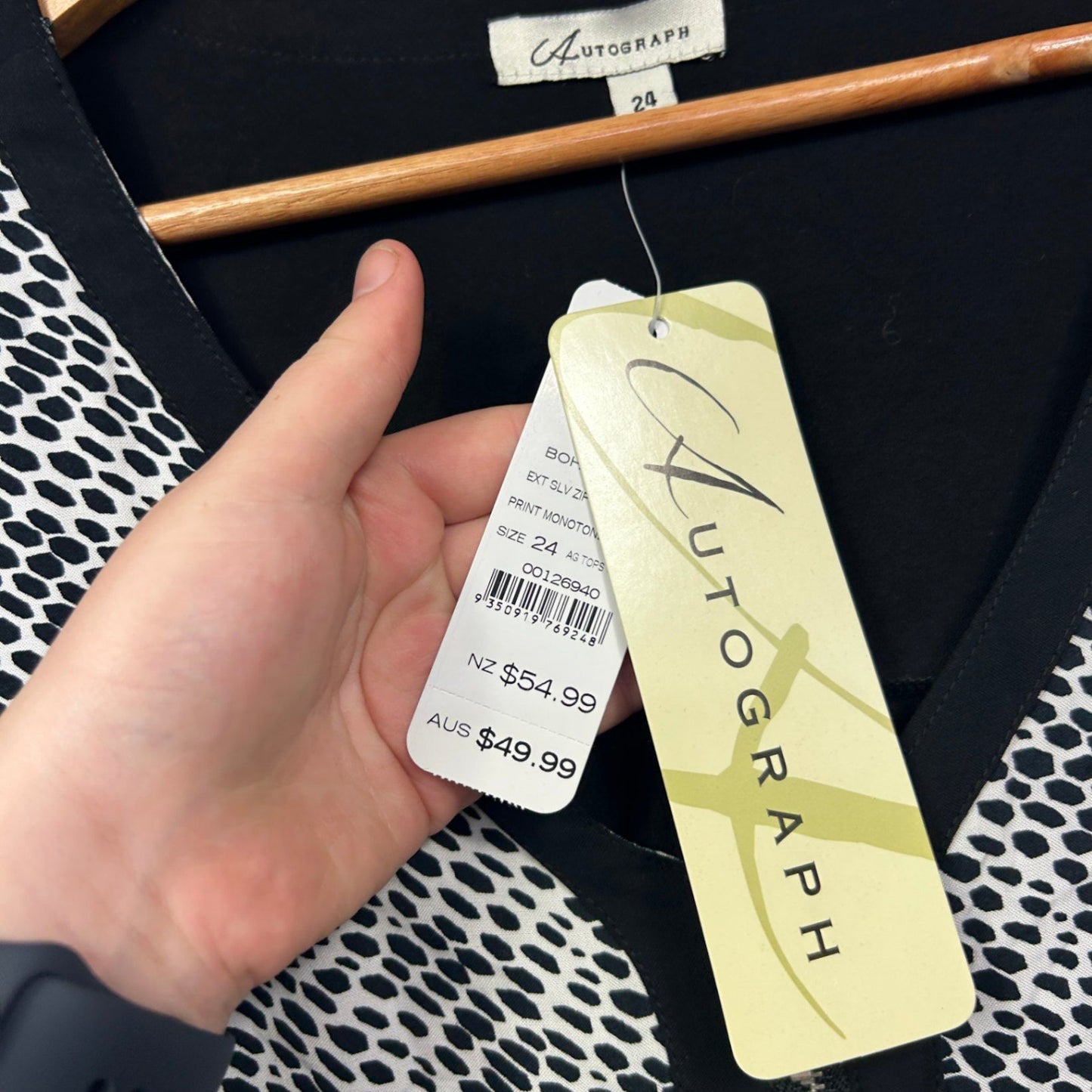 New Autograph Black White Long Sleeve Zip Neck Tunic Blouse Size 24