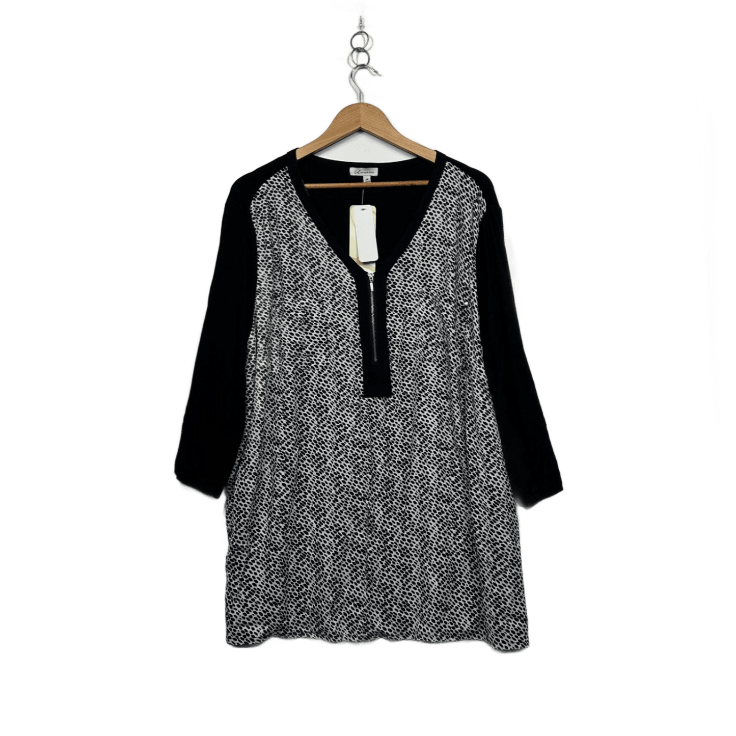 New Autograph Black White Long Sleeve Zip Neck Tunic Blouse Size 24