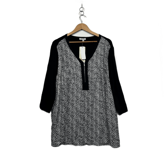 New Autograph Black White Long Sleeve Zip Neck Tunic Blouse Size 24