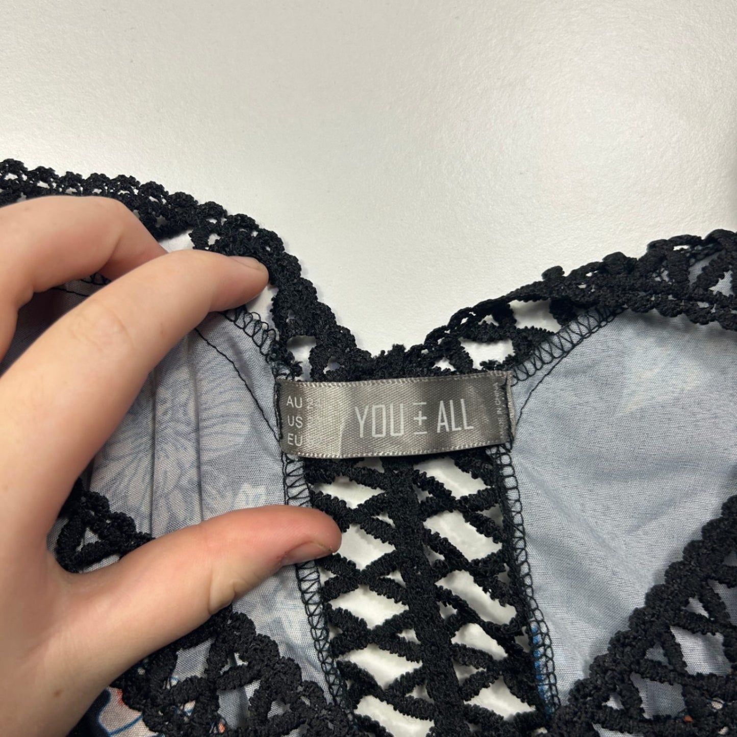 You + All  Black Multi Long Sleeve Crochet Trim Dress Size 24