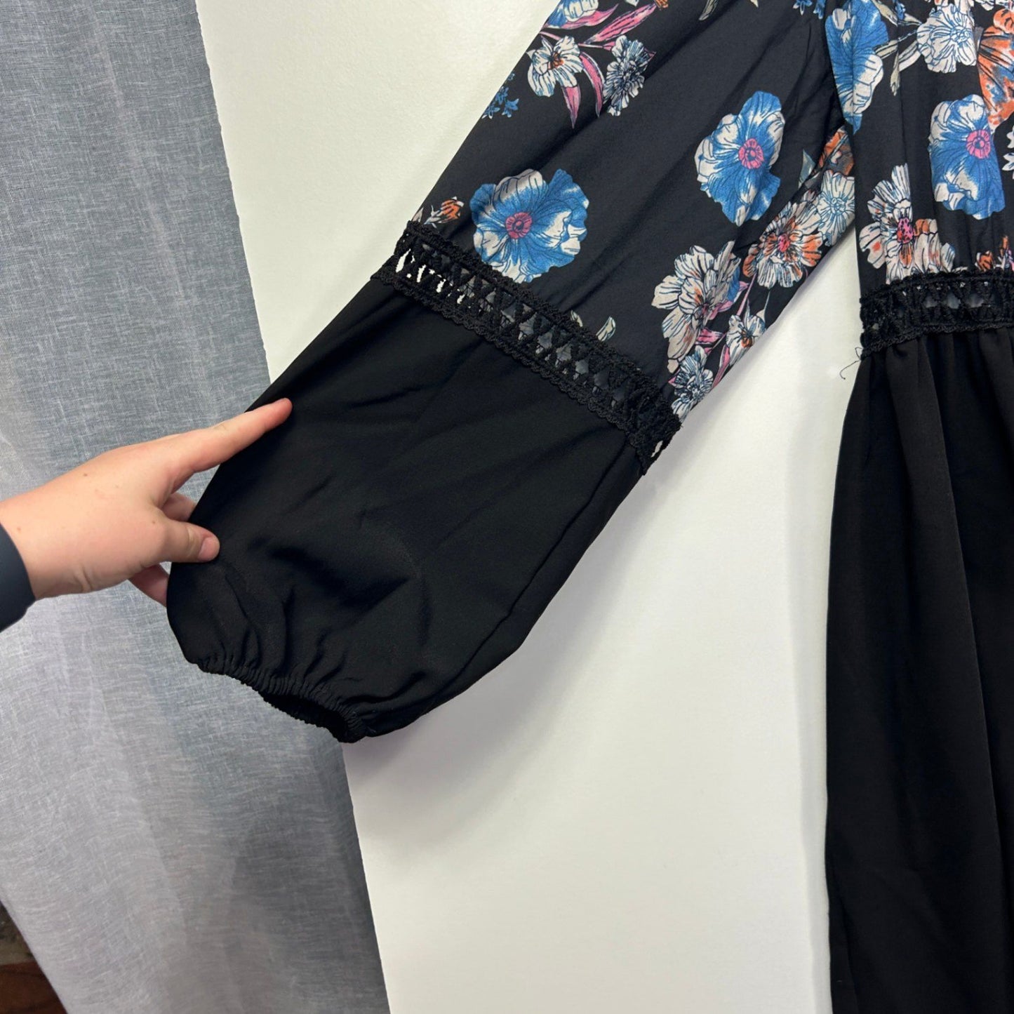 You + All  Black Multi Long Sleeve Crochet Trim Dress Size 24