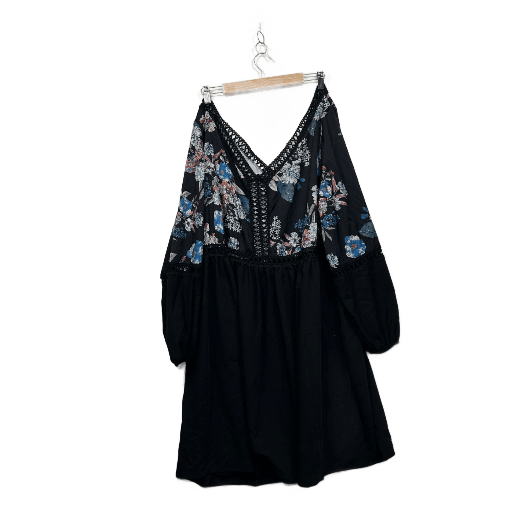 You + All  Black Multi Long Sleeve Crochet Trim Dress Size 24