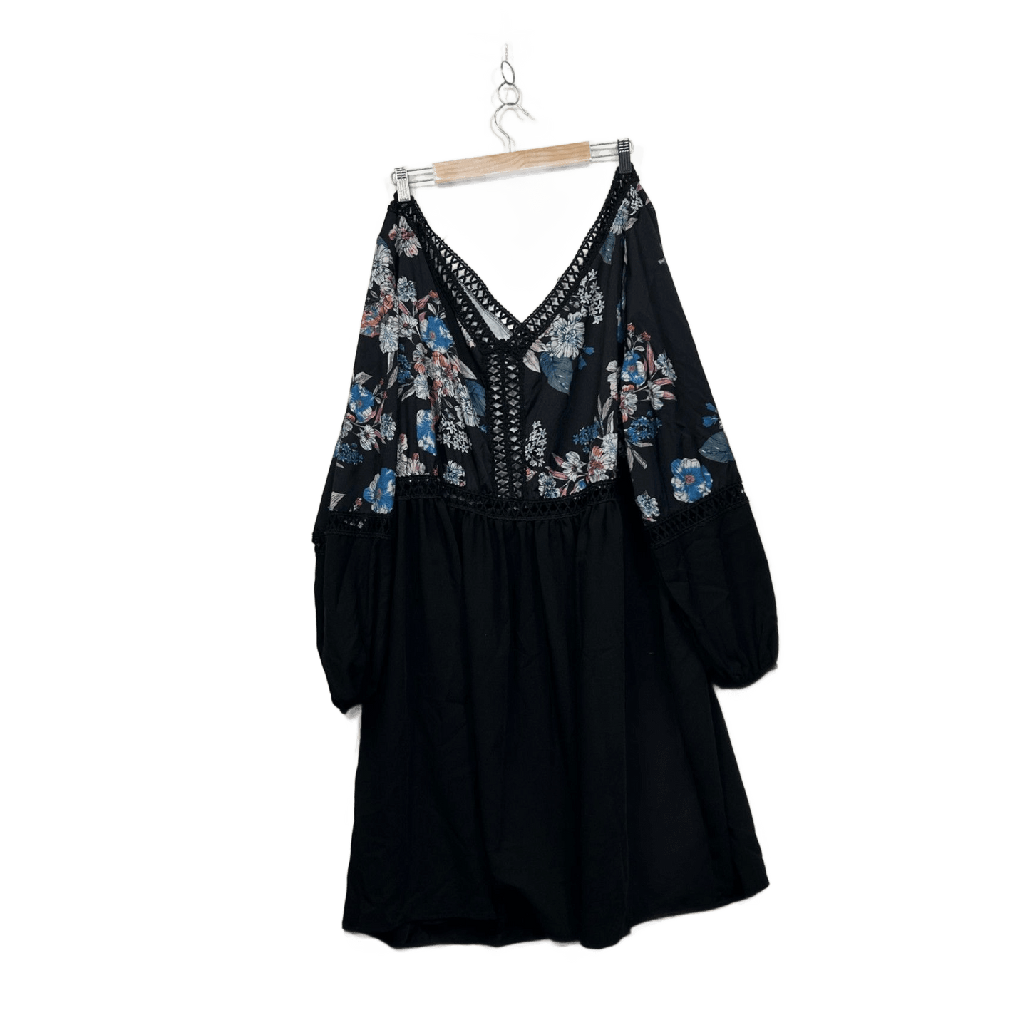 You + All  Black Multi Long Sleeve Crochet Trim Dress Size 24