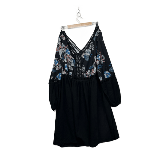 You + All  Black Multi Long Sleeve Crochet Trim Dress Size 24