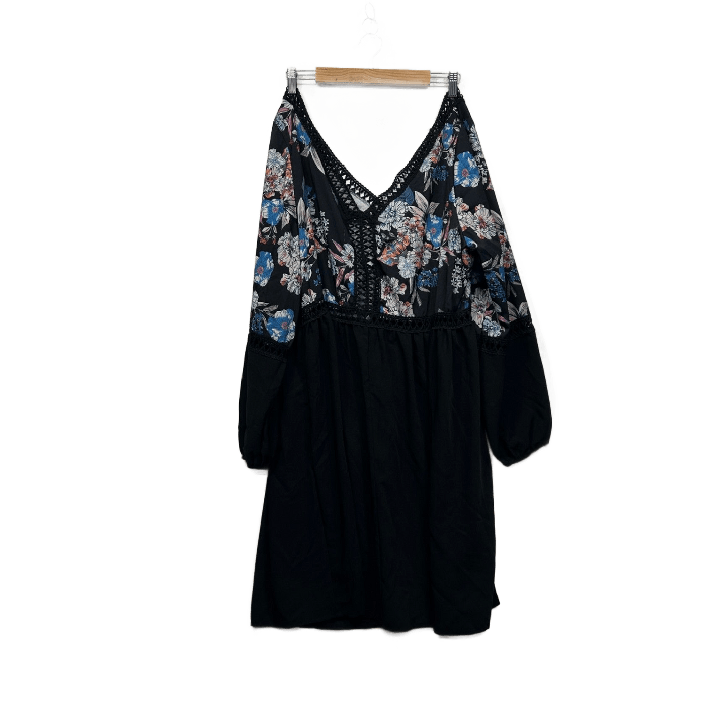 You + All  Black Multi Long Sleeve Crochet Trim Dress Size 24