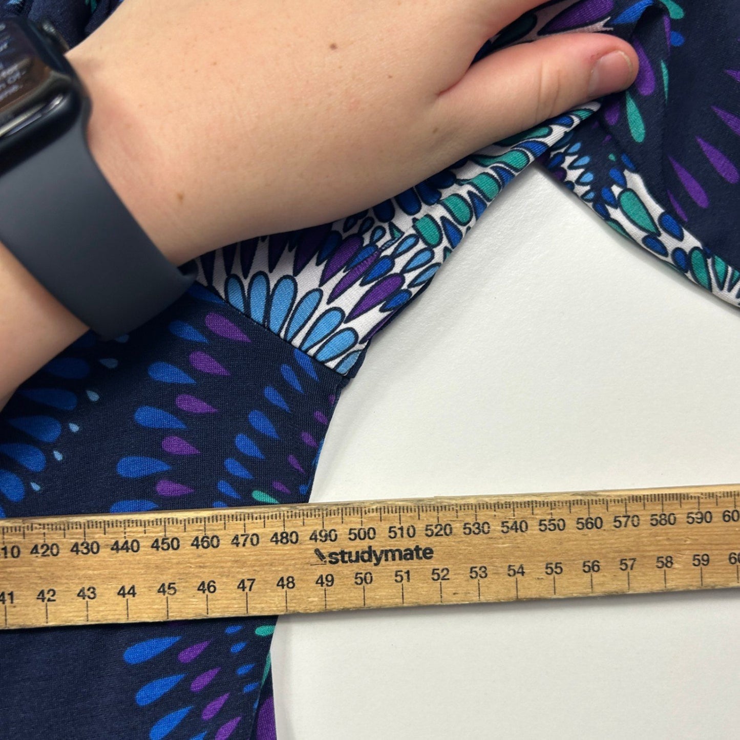 Leona Edmiston Black Blue Long Sleeve V Neck Dress Size 16