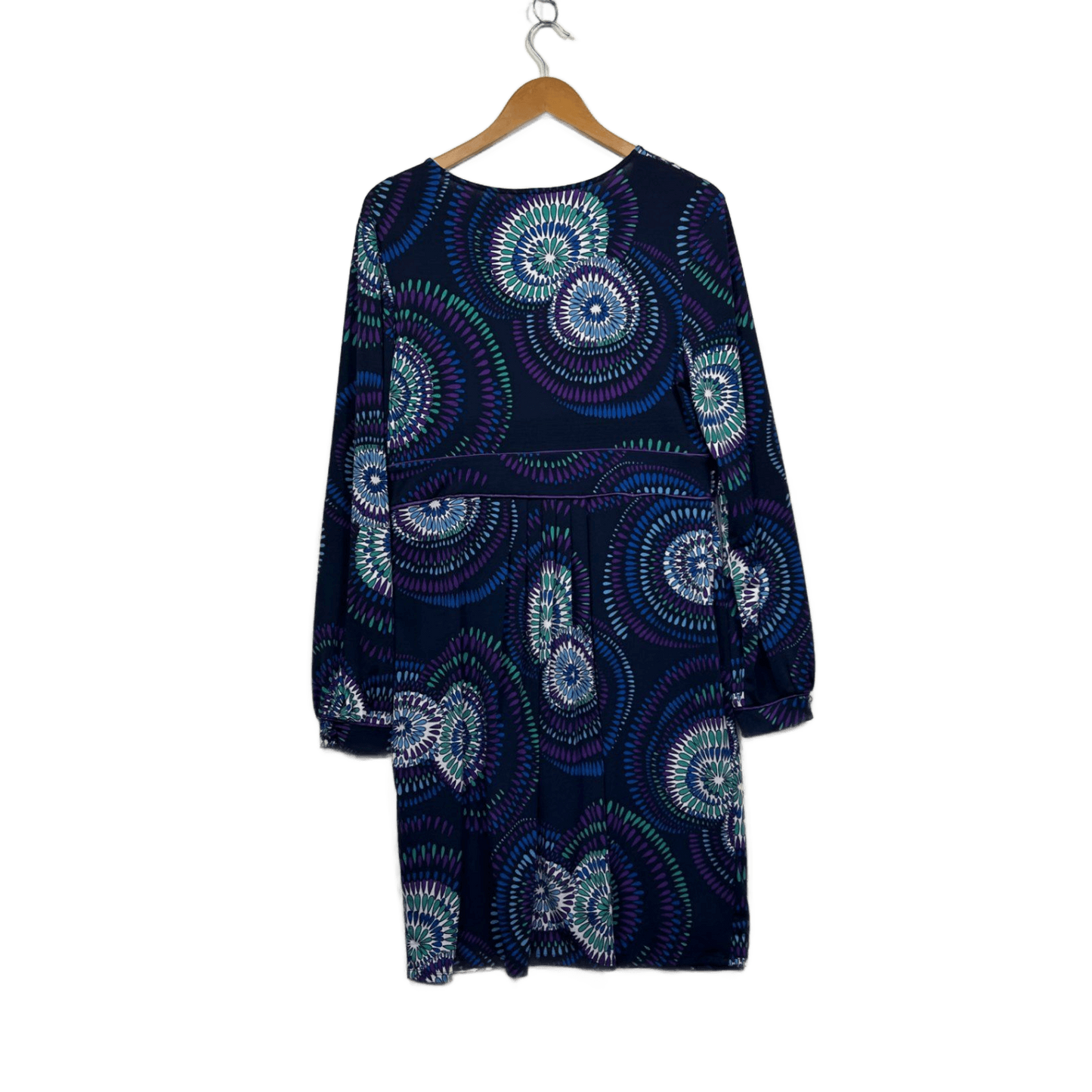 Leona Edmiston Black Blue Long Sleeve V Neck Dress Size 16