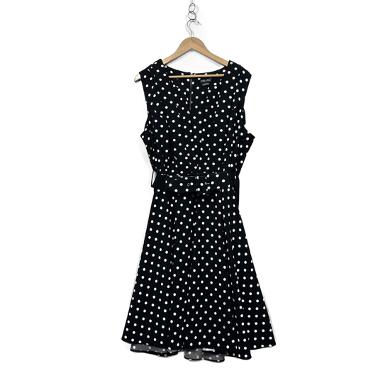 City Chic Black White Polka Belted Dot Fit & Flare Sleeveless Dress Size 20