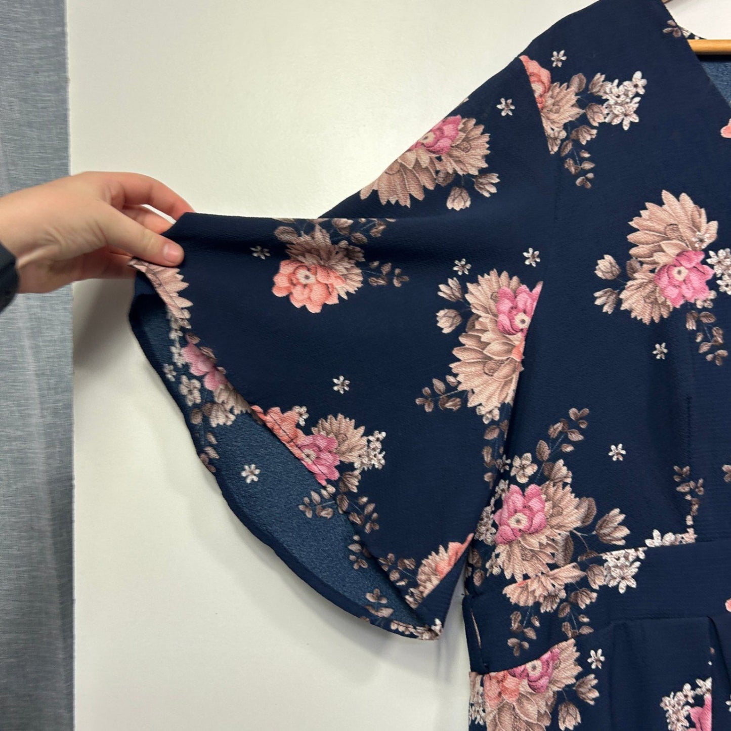 You + All Navy Blue Floral Short Sleeve Playsuit Romper Size 24