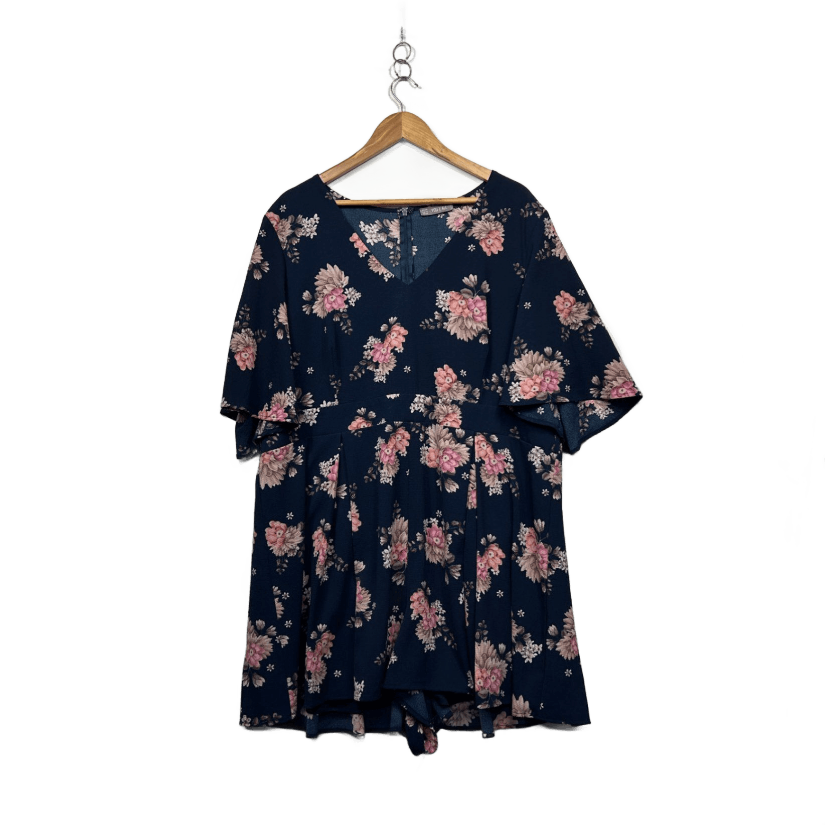 You + All Navy Blue Floral Short Sleeve Playsuit Romper Size 24