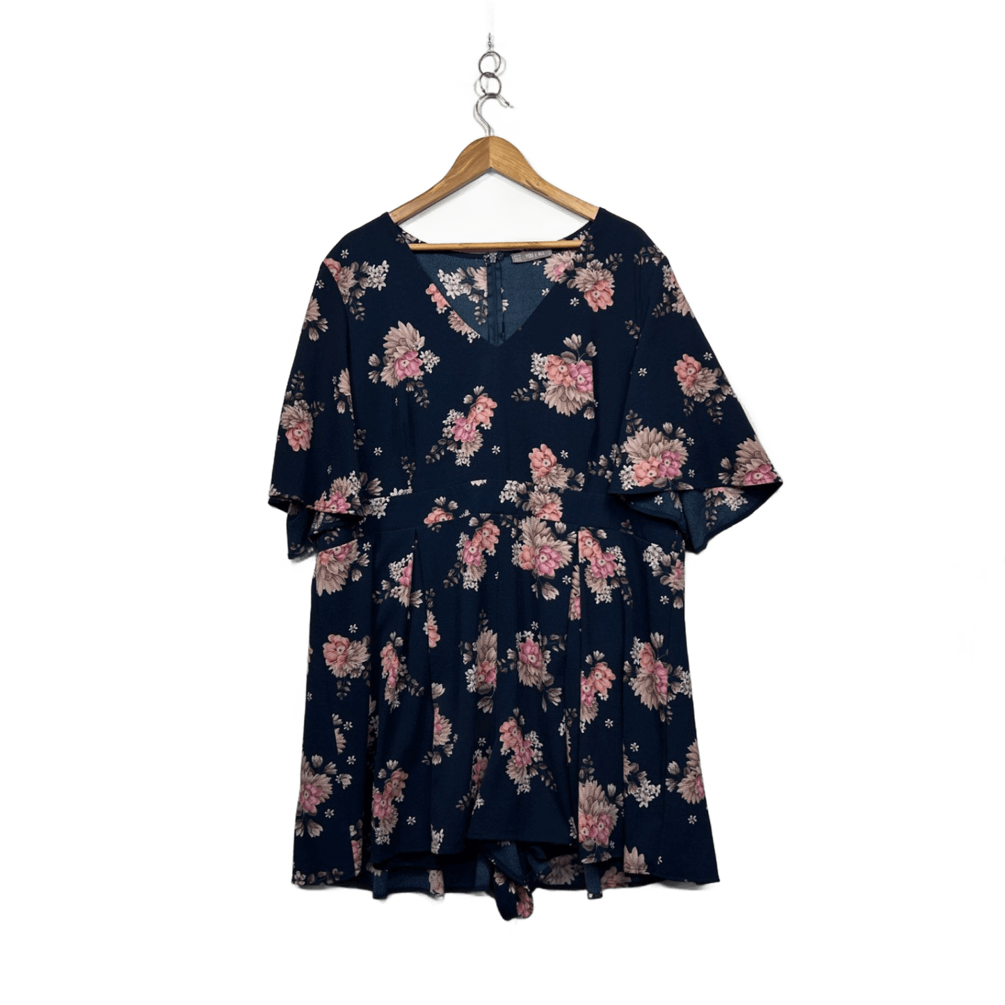 You + All Navy Blue Floral Short Sleeve Playsuit Romper Size 24