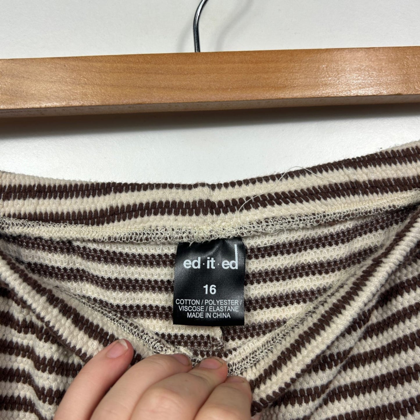 edited Striped Wide Leg Lounge Pants Brown Cream Size 16 Pockets