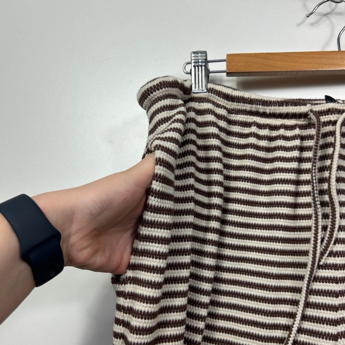 edited Striped Wide Leg Lounge Pants Brown Cream Size 16 Pockets