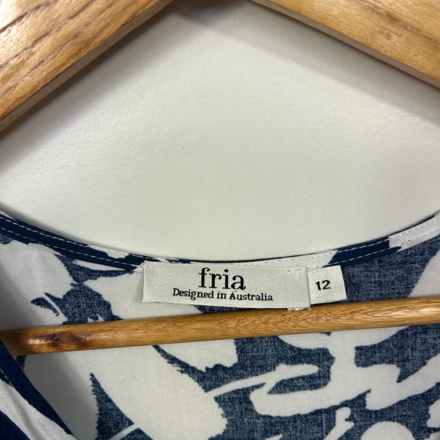 Fria Blue White Cotton Short Sleeve Floral Fit & Flare Dress Size 12