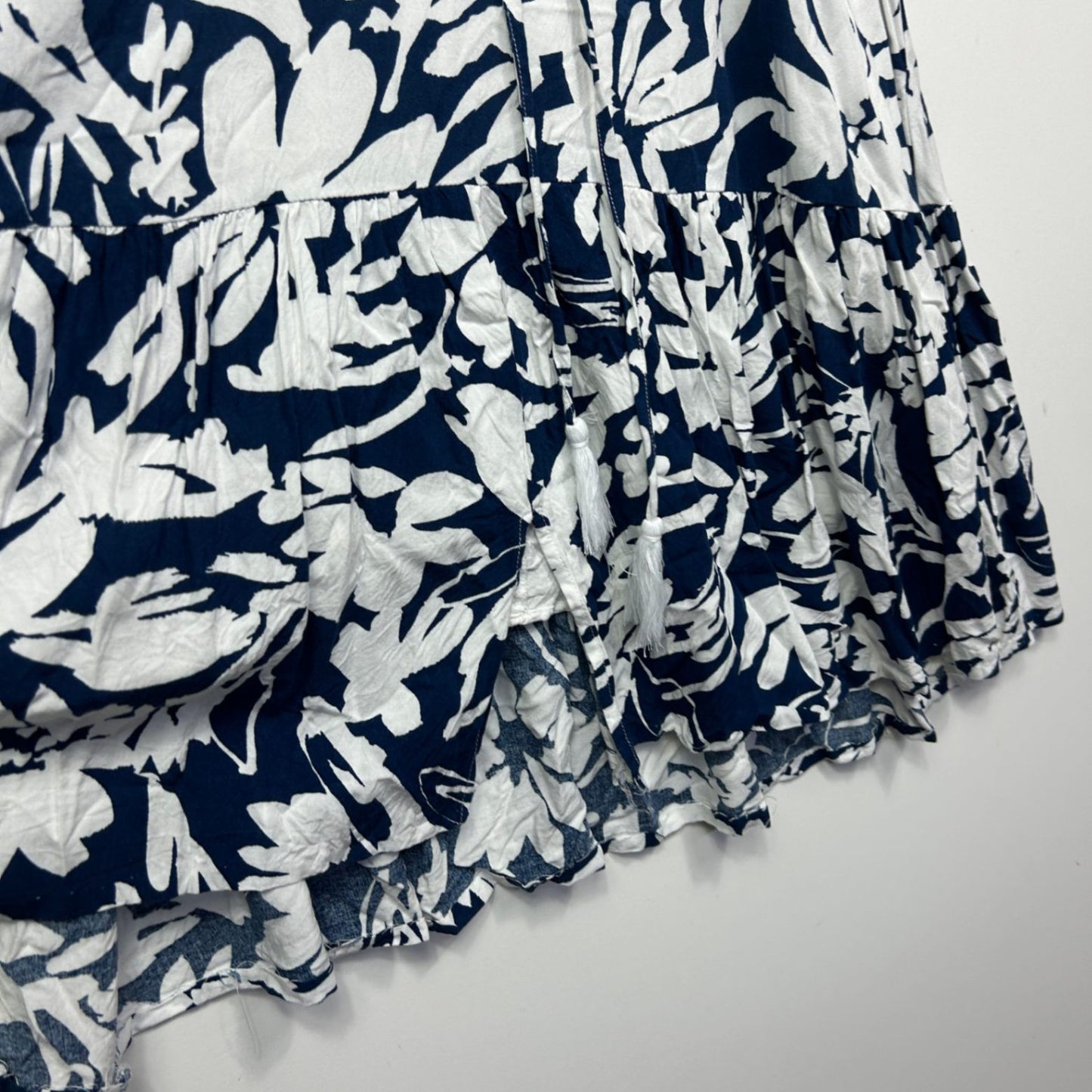 Fria Blue White Cotton Short Sleeve Floral Fit & Flare Dress Size 12