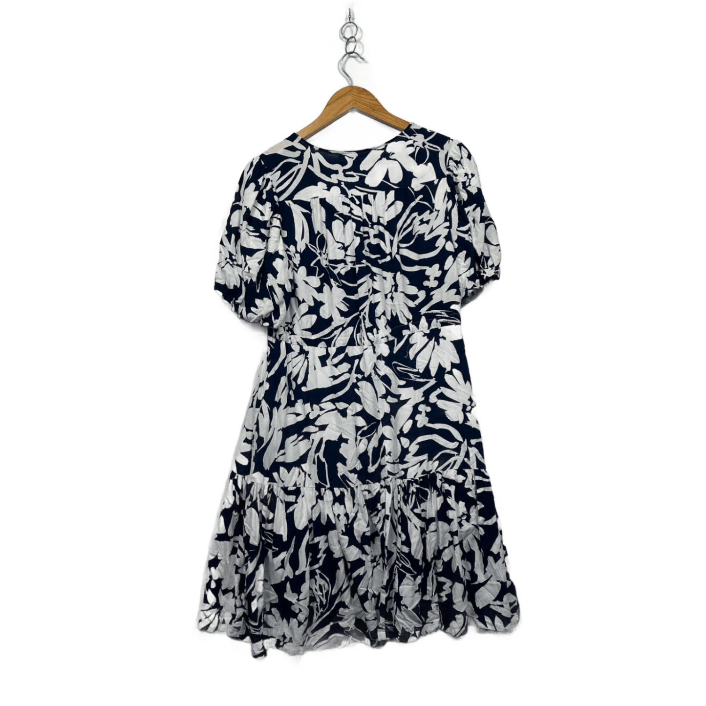 Fria Blue White Cotton Short Sleeve Floral Fit & Flare Dress Size 12