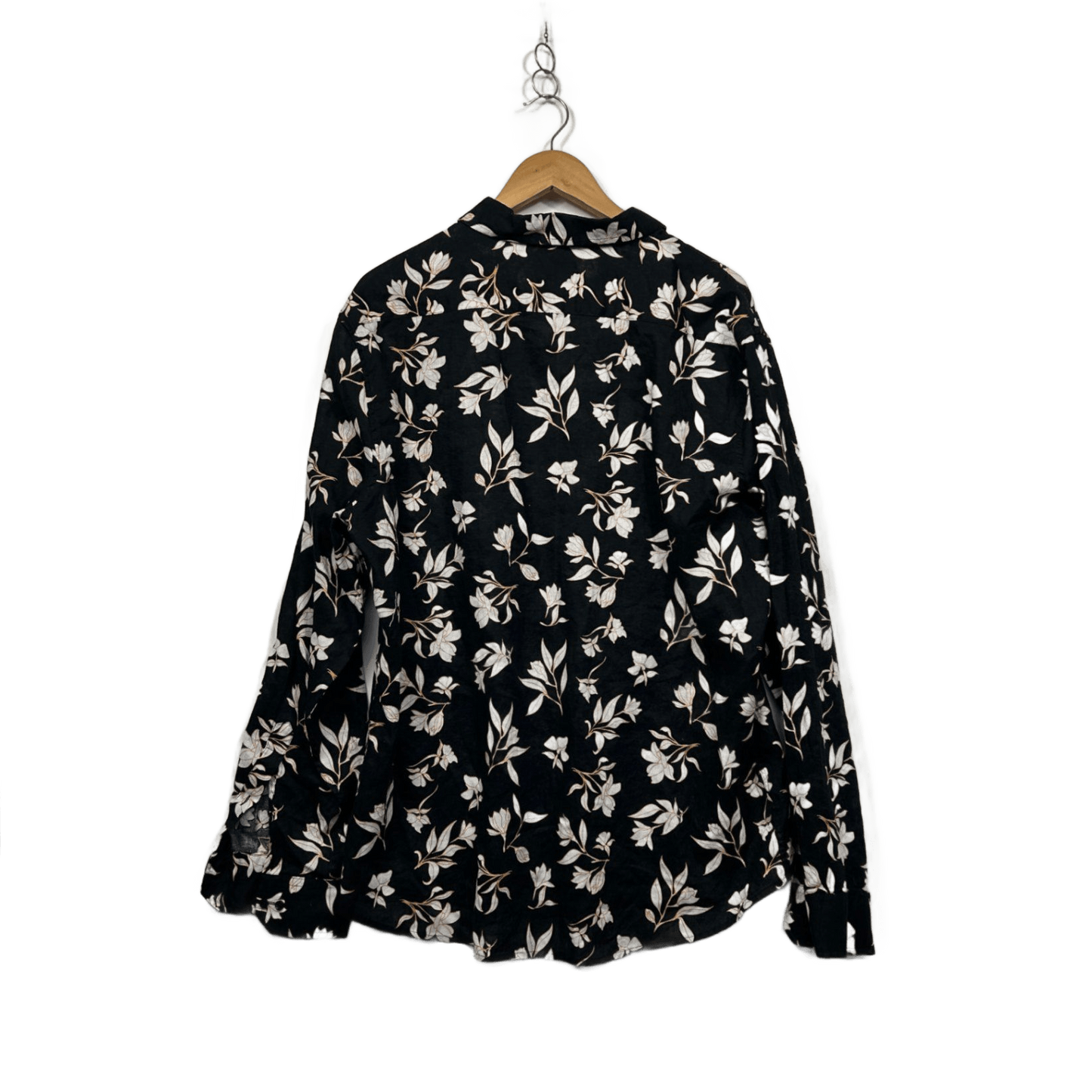 yd Mens Long Sleeve Black White Floral Casual Shirt Size 3XL