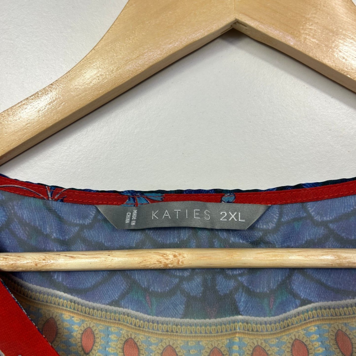 Katies Womens Red Blue Multi Short Batwing Kaftan Top Blouse Size 2XL