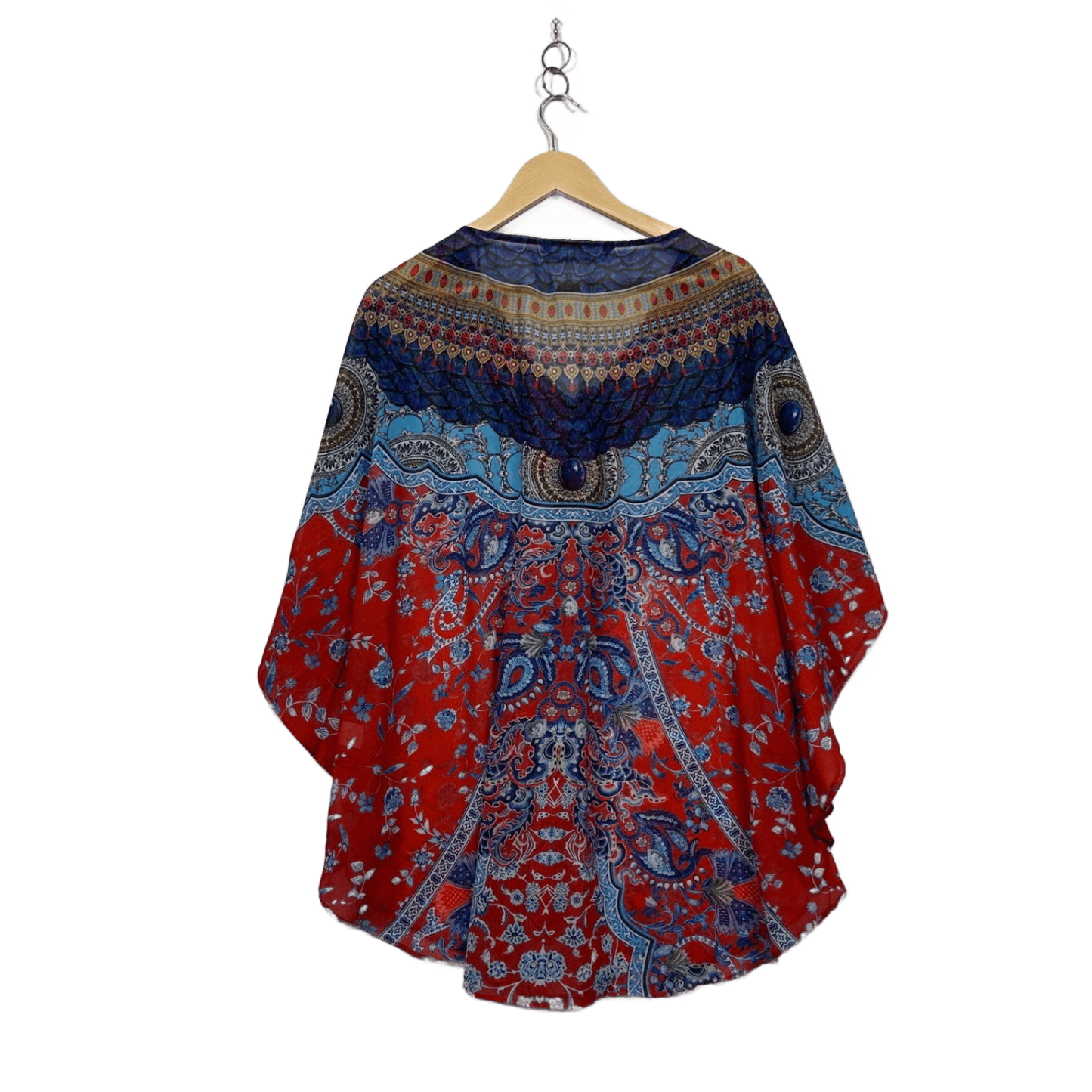 Katies Womens Red Blue Multi Short Batwing Kaftan Top Blouse Size 2XL