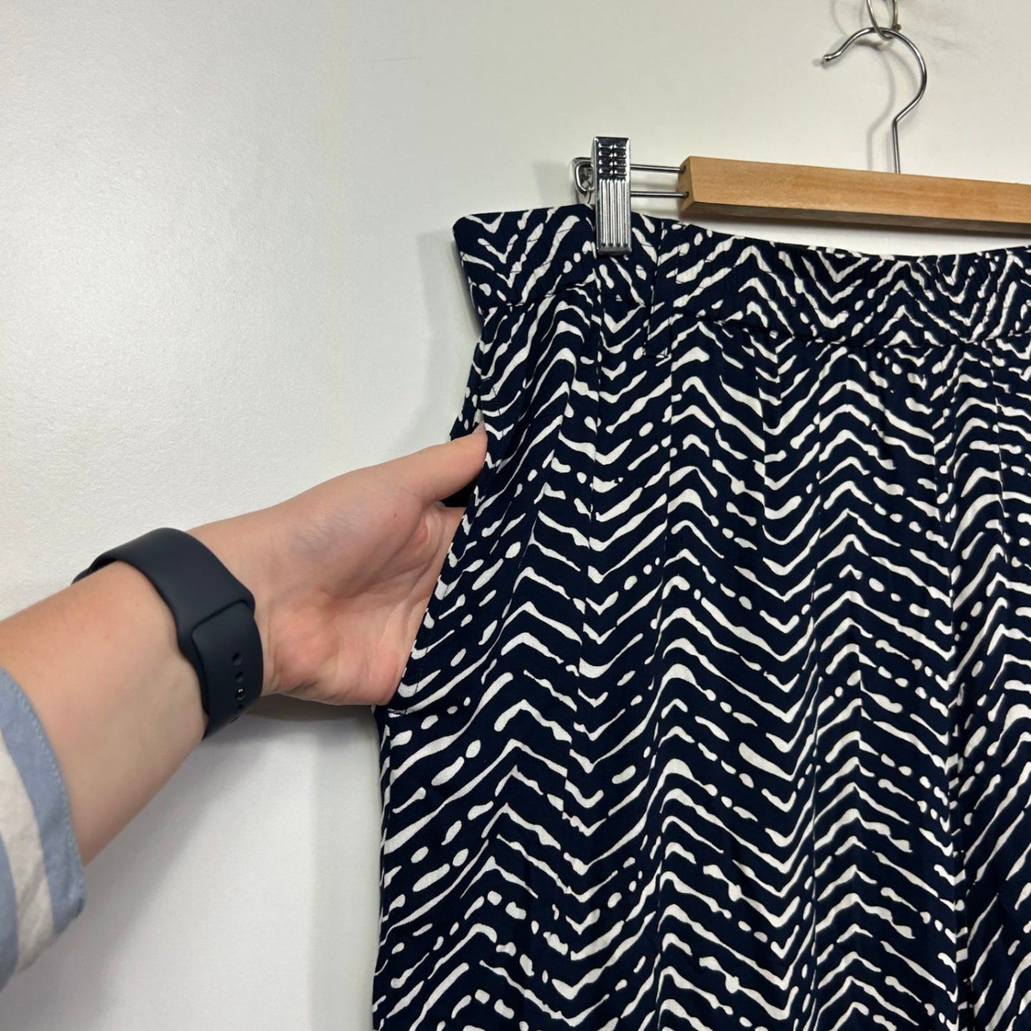 Autograph Wide Leg Cropped Pants Size 18 Navy White Pockets High Rise