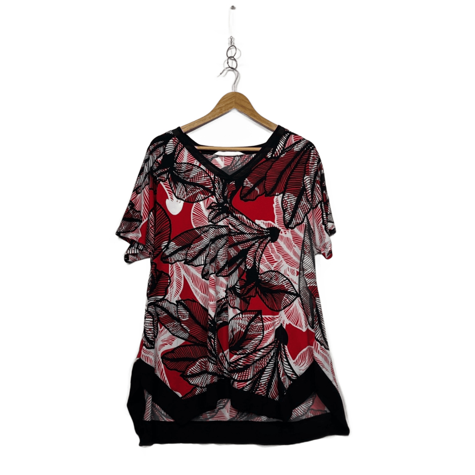 Virtuelle Red Black White Short Sleeve Floral Tunic Top Size 16 Plus Small
