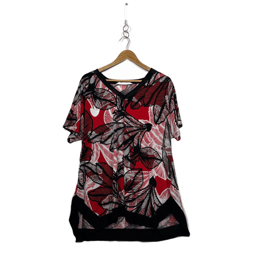 Virtuelle Red Black White Short Sleeve Floral Tunic Top Size 16 Plus Small