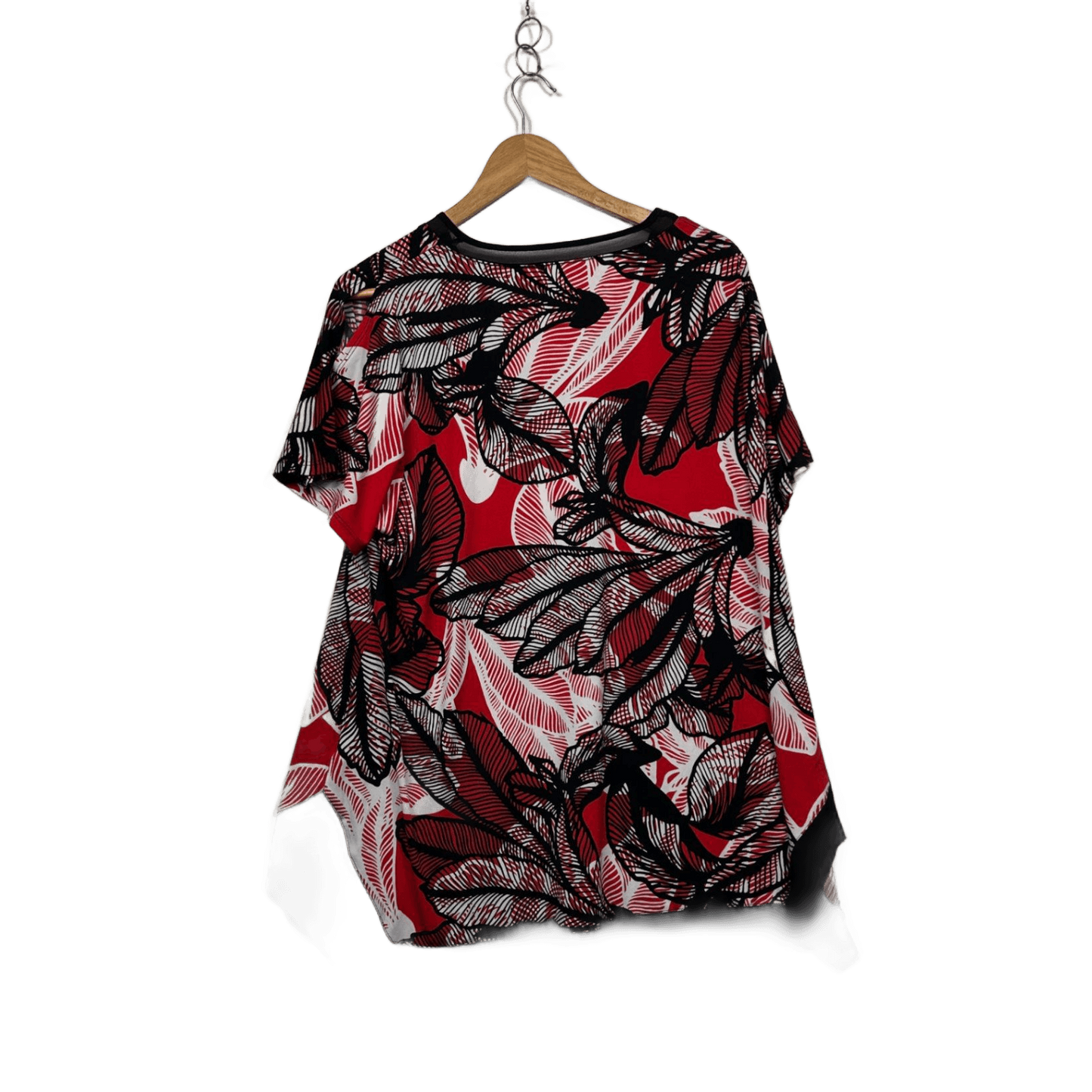 Virtuelle Red Black White Short Sleeve Floral Tunic Top Size 16 Plus Small