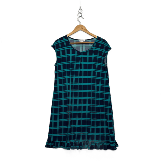 Bird Keepers Teal Blue Green Knee Sleeveless Check Shift Dress Size 16
