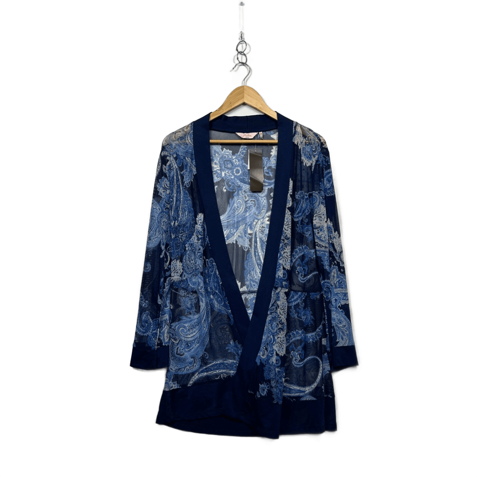 Millers Navy Blue Long Sleeve Open Front Paisley Print Kimono Jacket Size 16