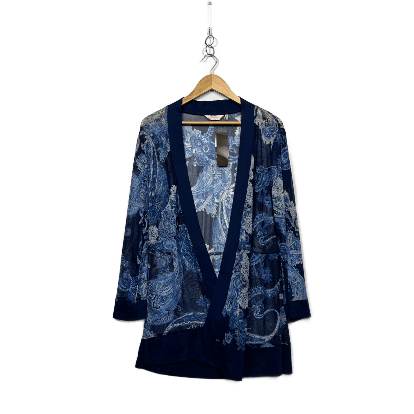 Millers Navy Blue Long Sleeve Open Front Paisley Print Kimono Jacket Size 16