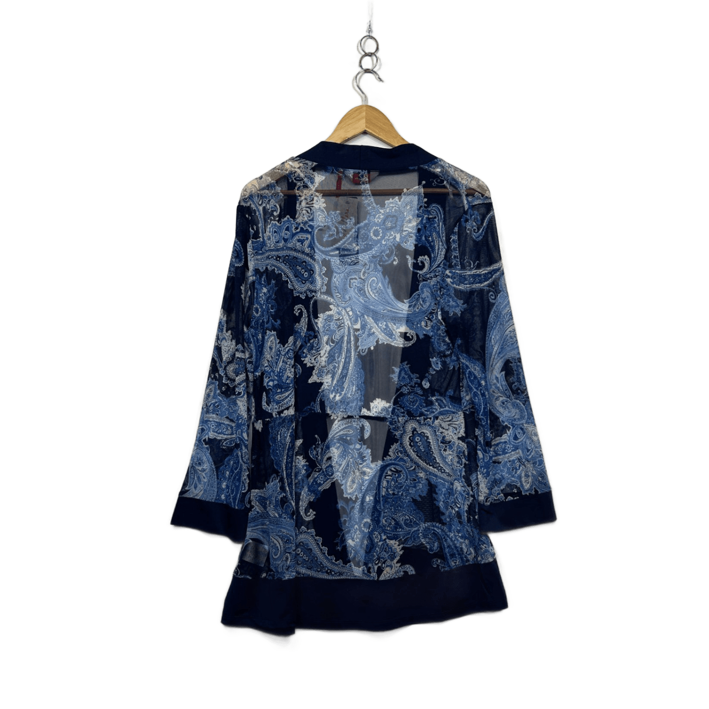 Millers Navy Blue Long Sleeve Open Front Paisley Print Kimono Jacket Size 16