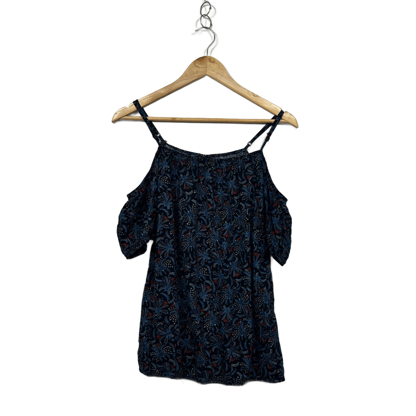 City Chic Womens Black Blue Floral Round Neck Cold Shoulder Top Blouse Size 14