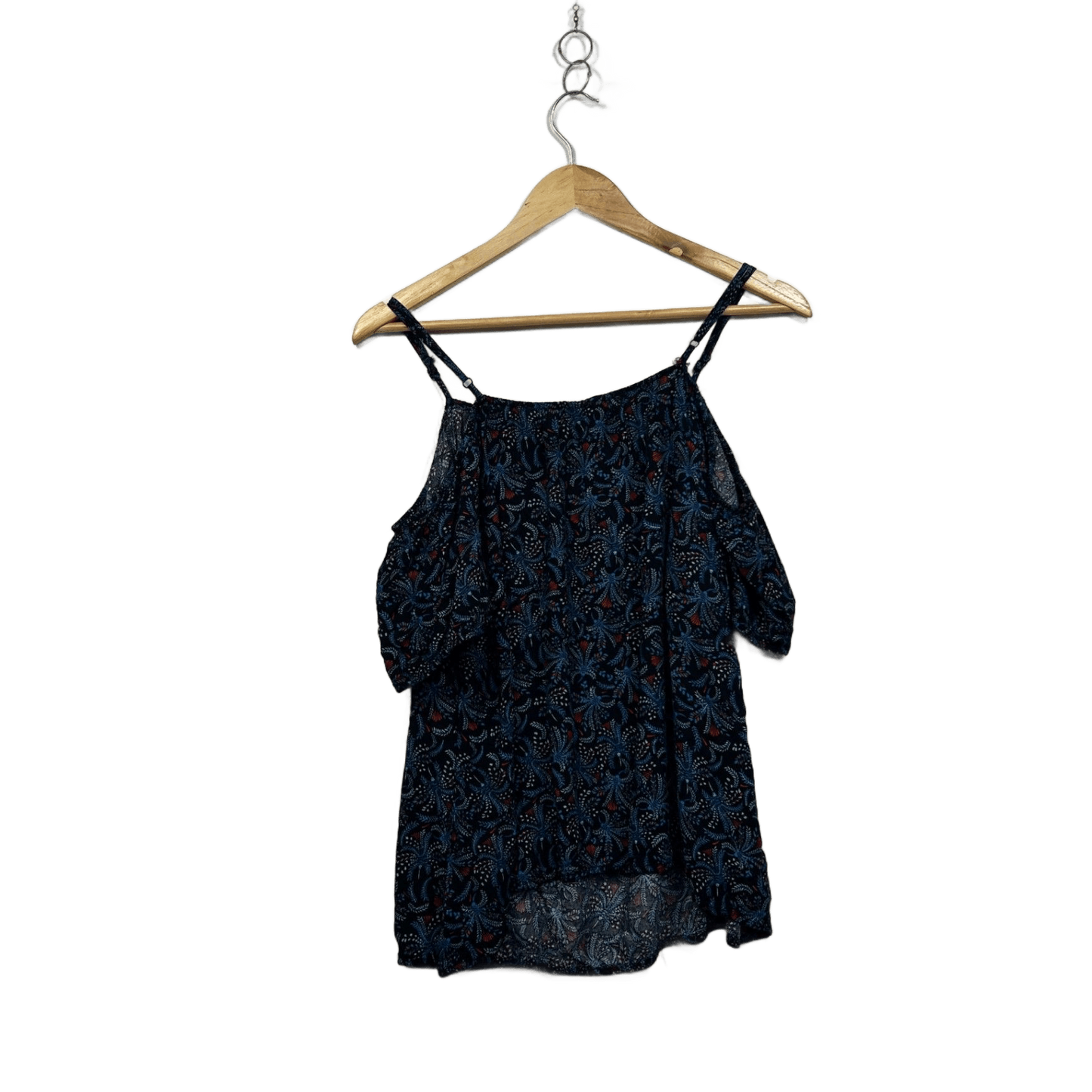 City Chic Womens Black Blue Floral Round Neck Cold Shoulder Top Blouse Size 14