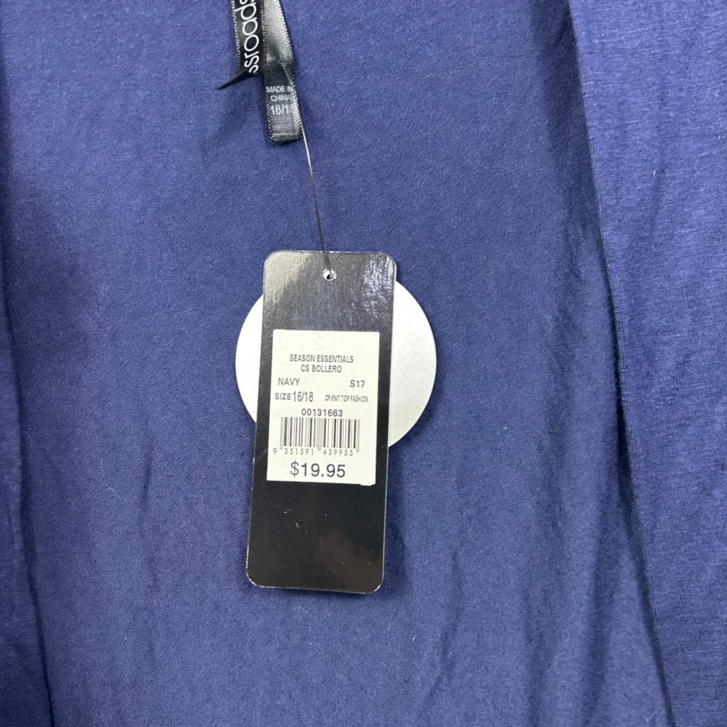 Crossroads Womens Navy Short Sleeve Open Front Shrug Bollero Top Size 16/18