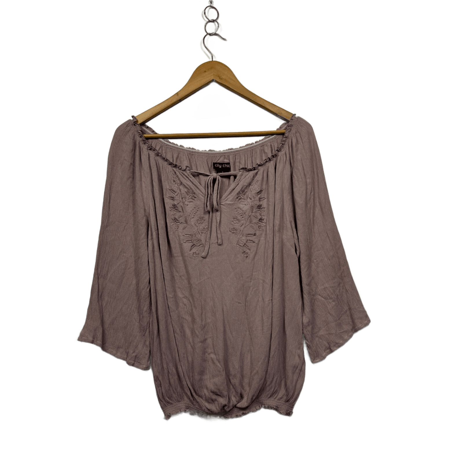 City Chic 3/4 Sleeve Scoop Neck Peasant Blouse Size 16 Small Plus