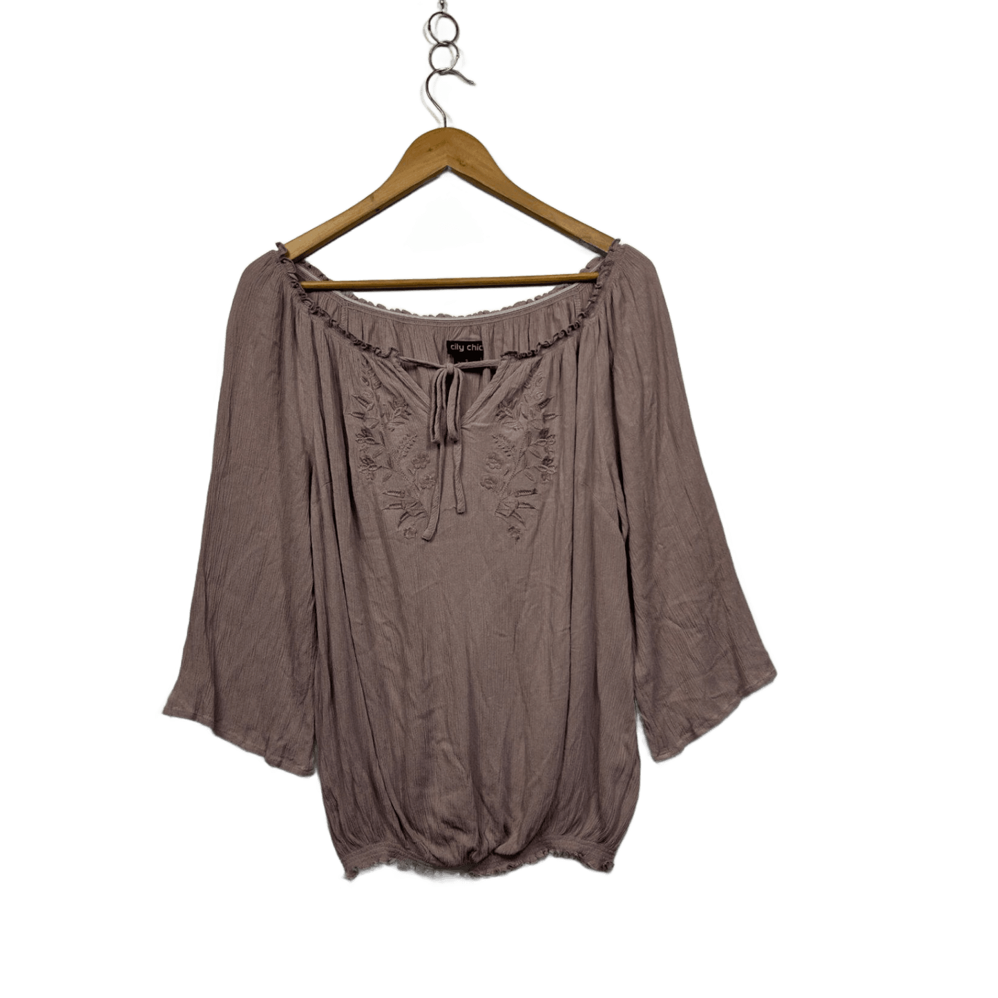 City Chic 3/4 Sleeve Scoop Neck Peasant Blouse Size 16 Small Plus