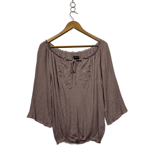 City Chic 3/4 Sleeve Scoop Neck Peasant Blouse Size 16 Small Plus