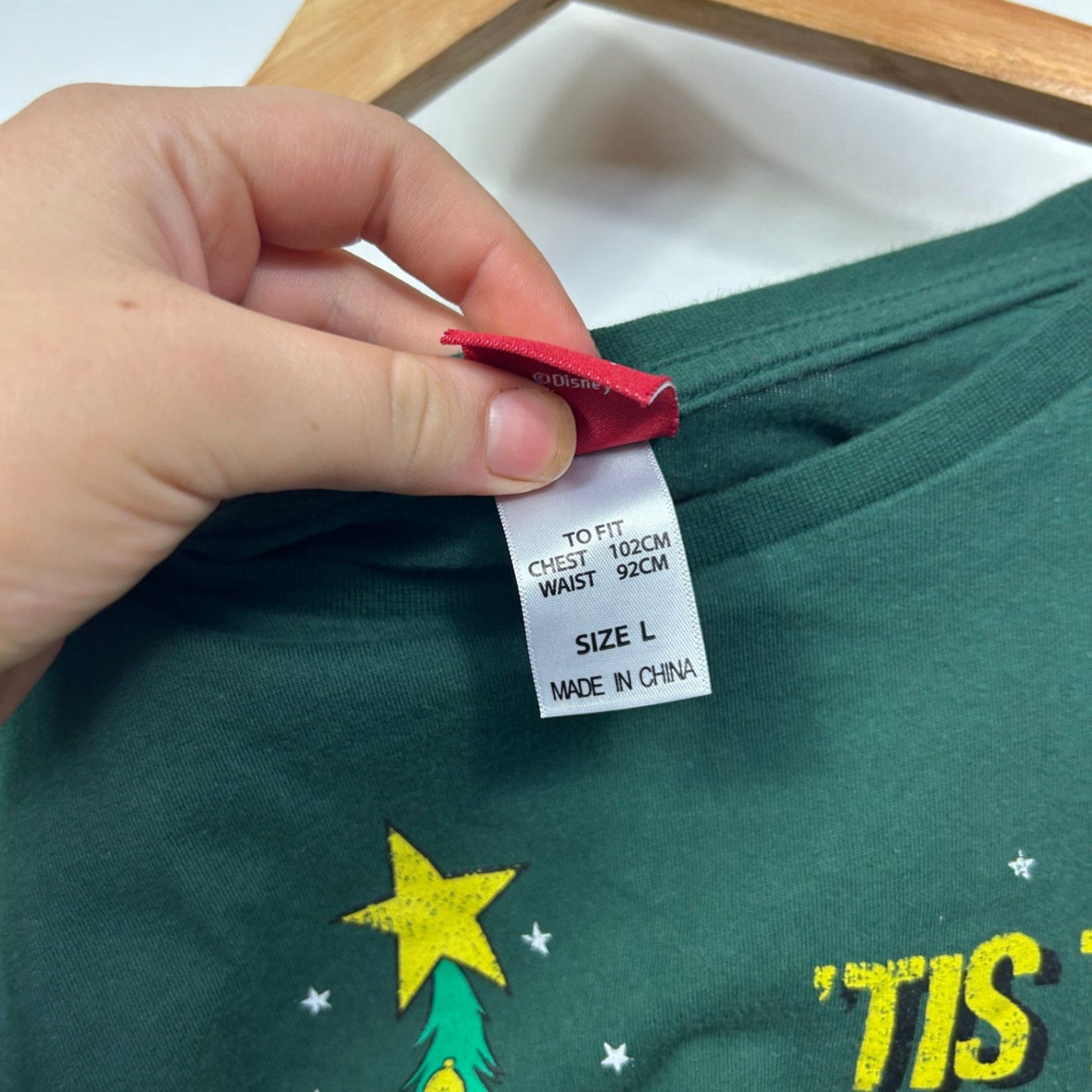 Disney Green Cotton Short Sleeve Grumpy Christmas T-shirt Size Large