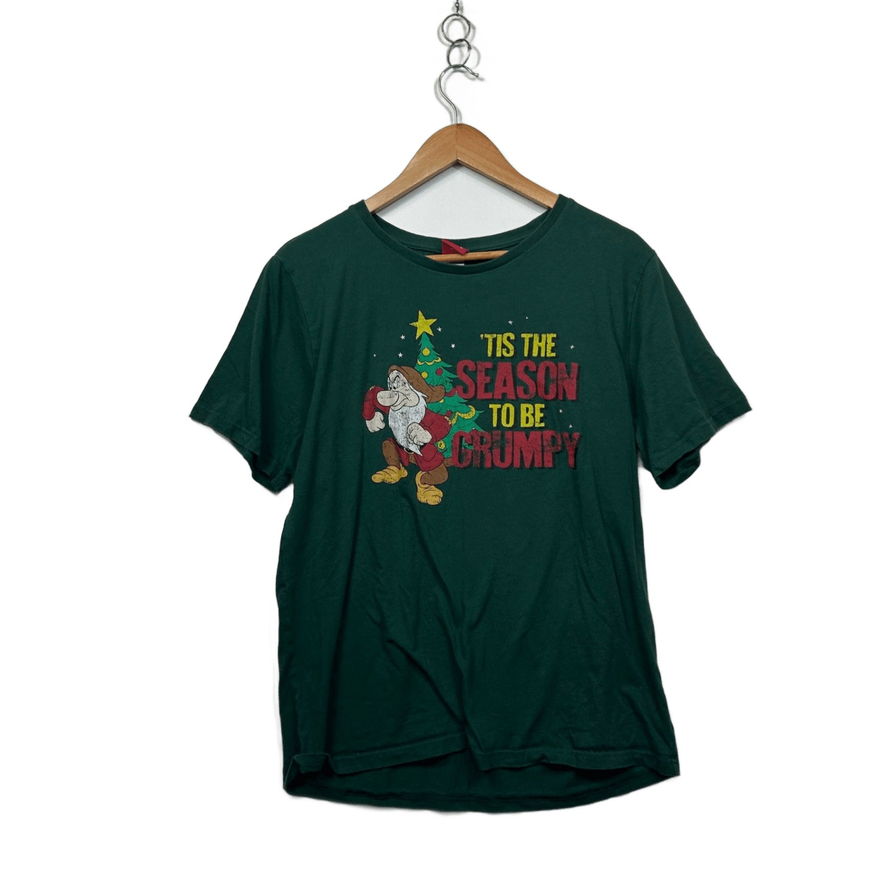 Disney Green Cotton Short Sleeve Grumpy Christmas T-shirt Size Large