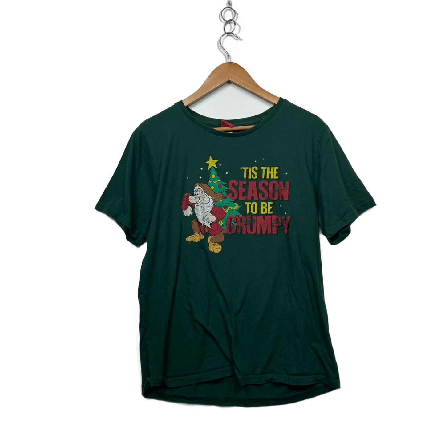 Disney Green Cotton Short Sleeve Grumpy Christmas T-shirt Size Large