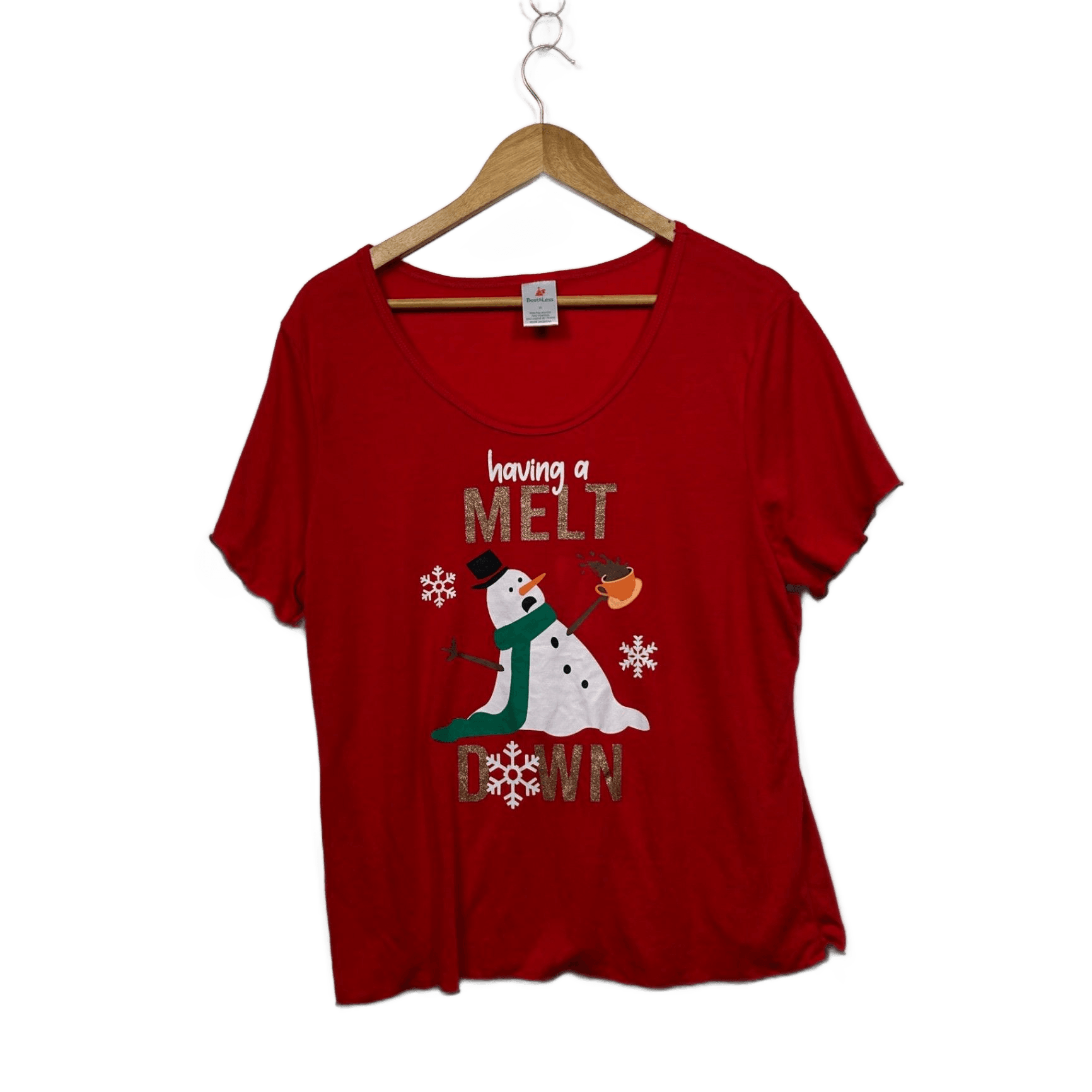 Christmas Womens Red Short Sleeve Snowman Meltdown Top T-shirt Size 16