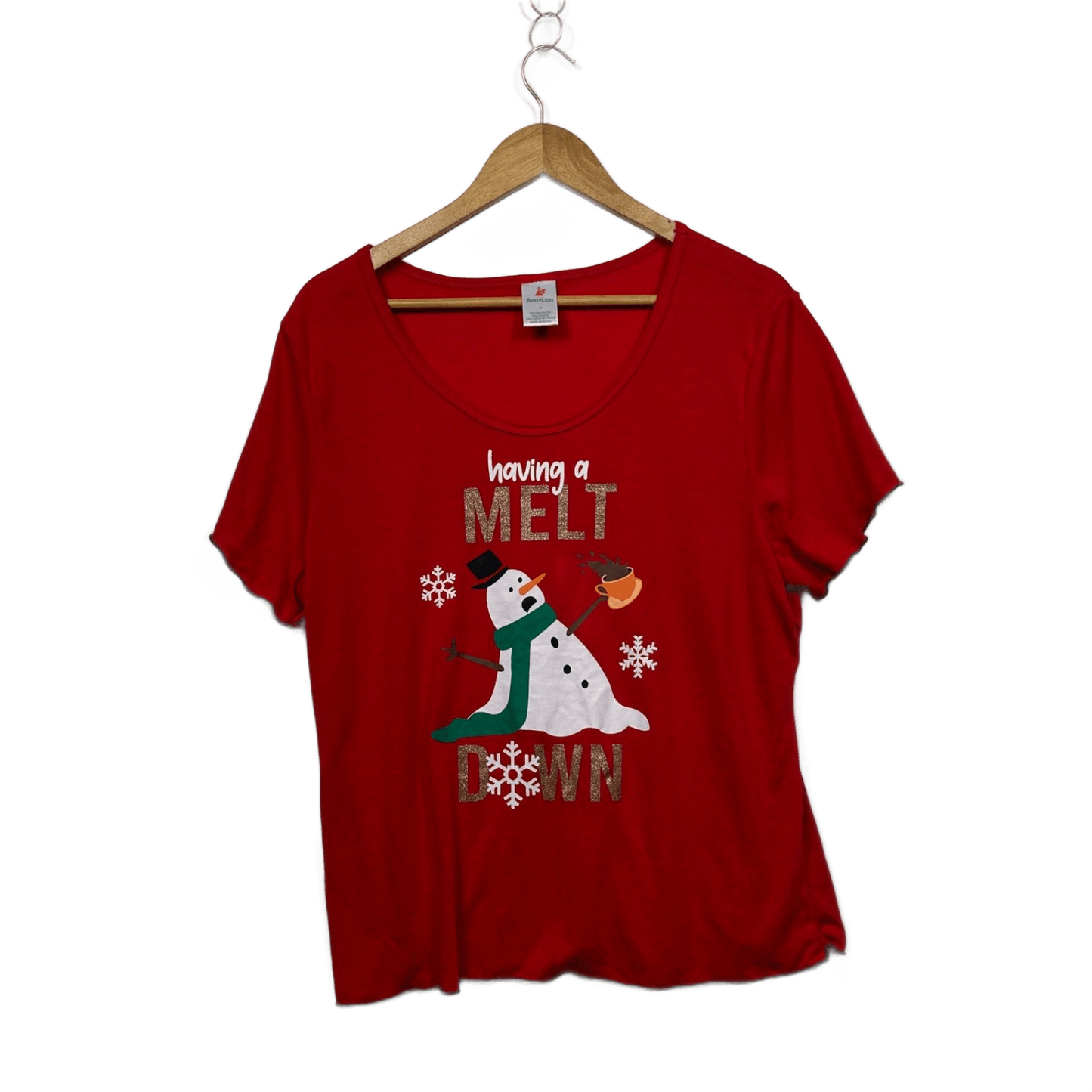 Christmas Womens Red Short Sleeve Snowman Meltdown Top T-shirt Size 16