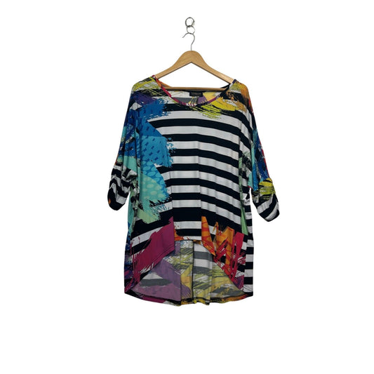 Veducci Womens 3/4 Sleeve Round Neck Striped Top Size 18 Made in Australia