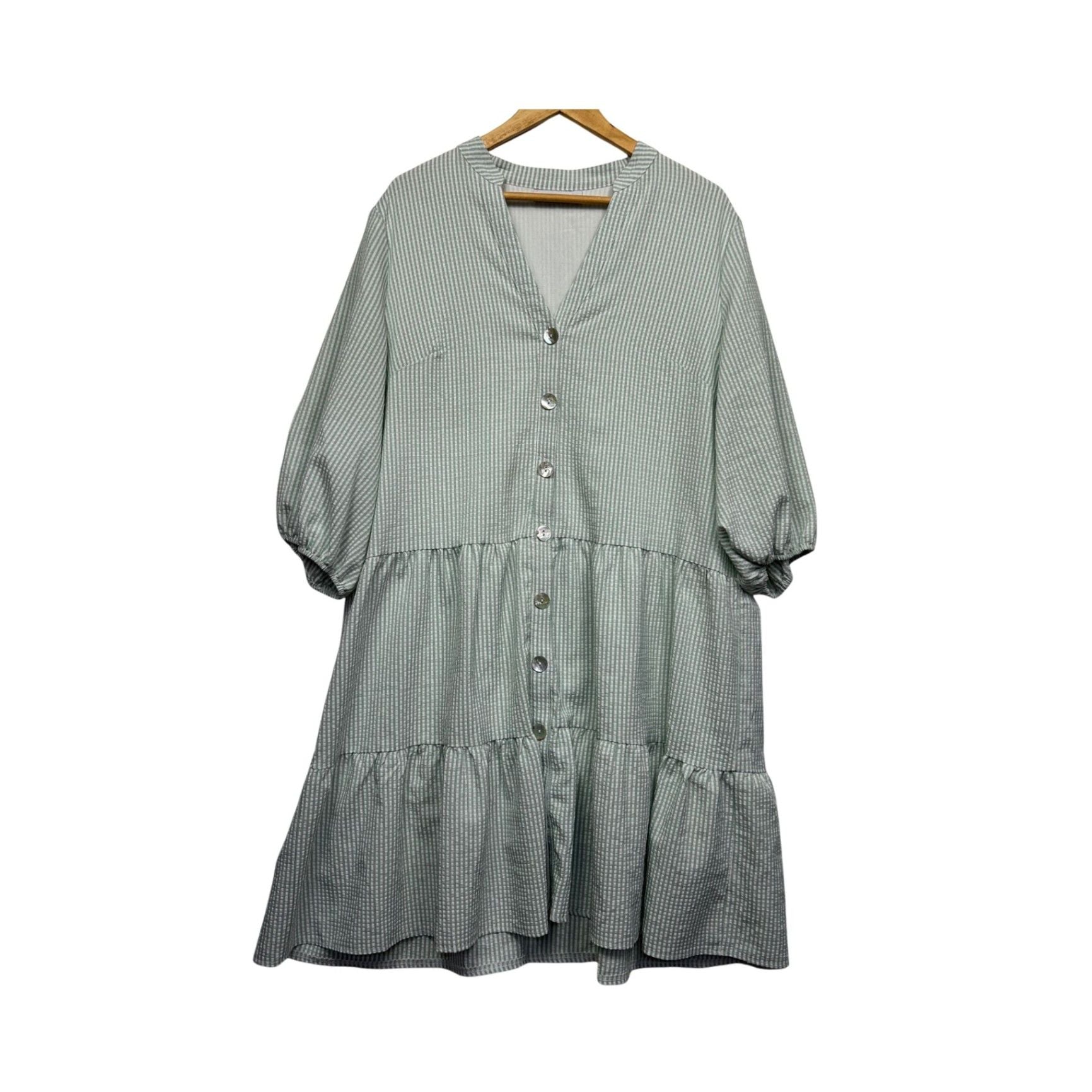 Henry Oscar Striped Green White Smock Shirt Dress Size 18