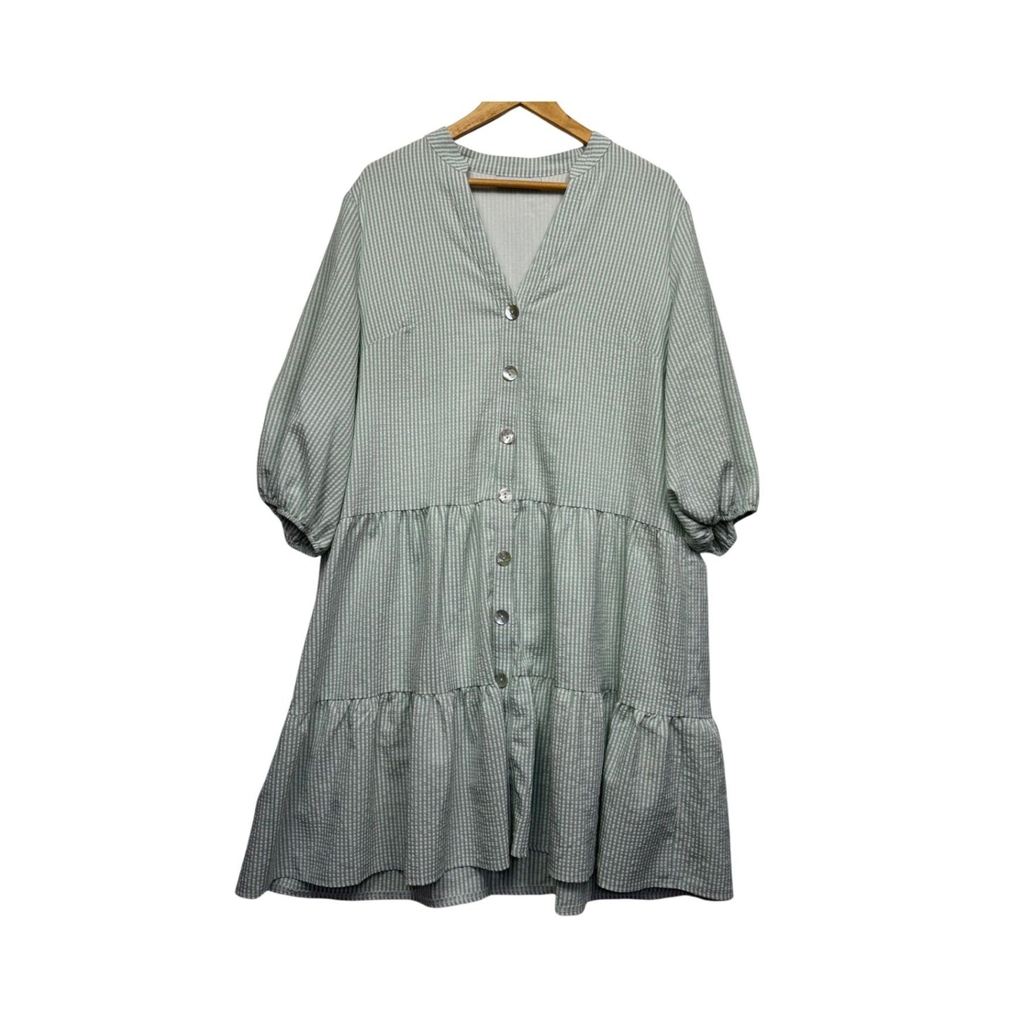 Henry Oscar Striped Green White Smock Shirt Dress Size 18