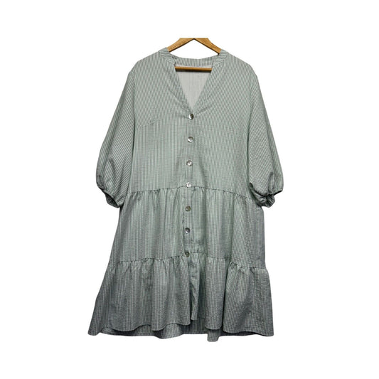 Henry Oscar Striped Green White Smock Shirt Dress Size 18