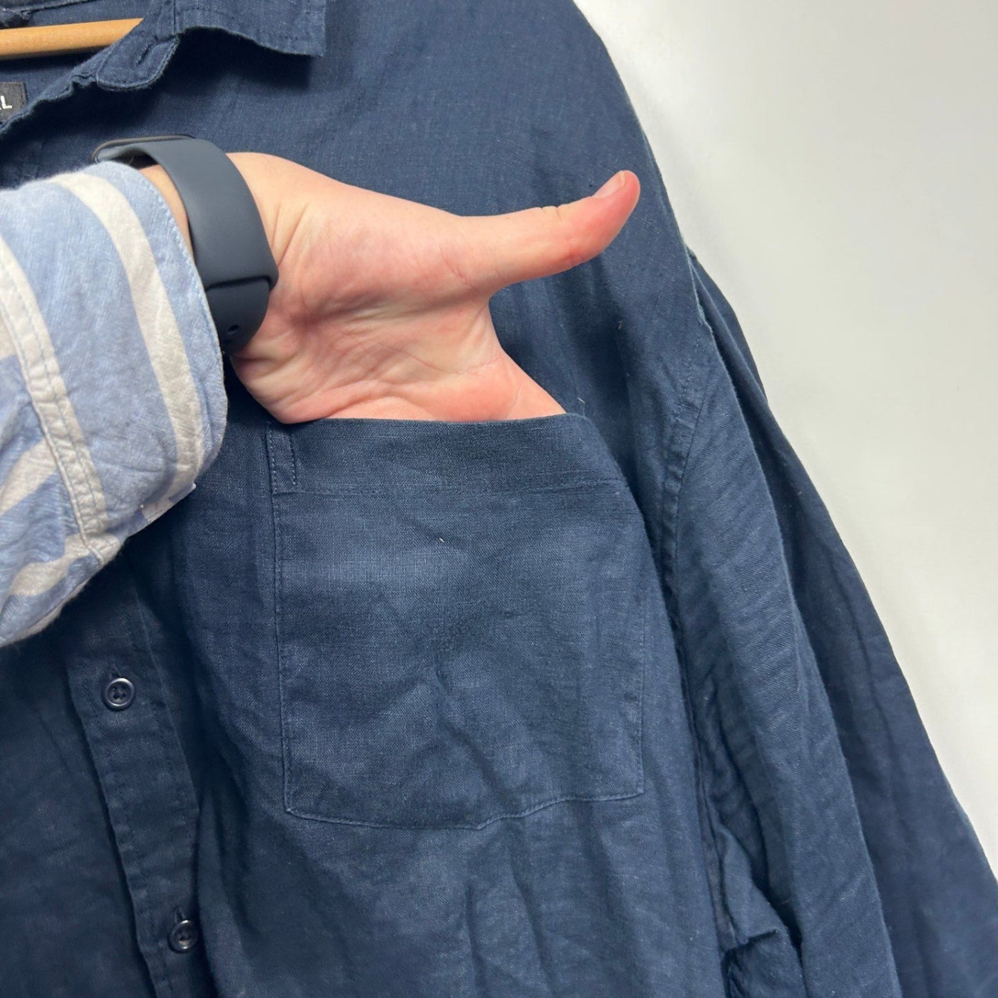 Mr Big Shirt 7XL Navy Linen Long Sleeve